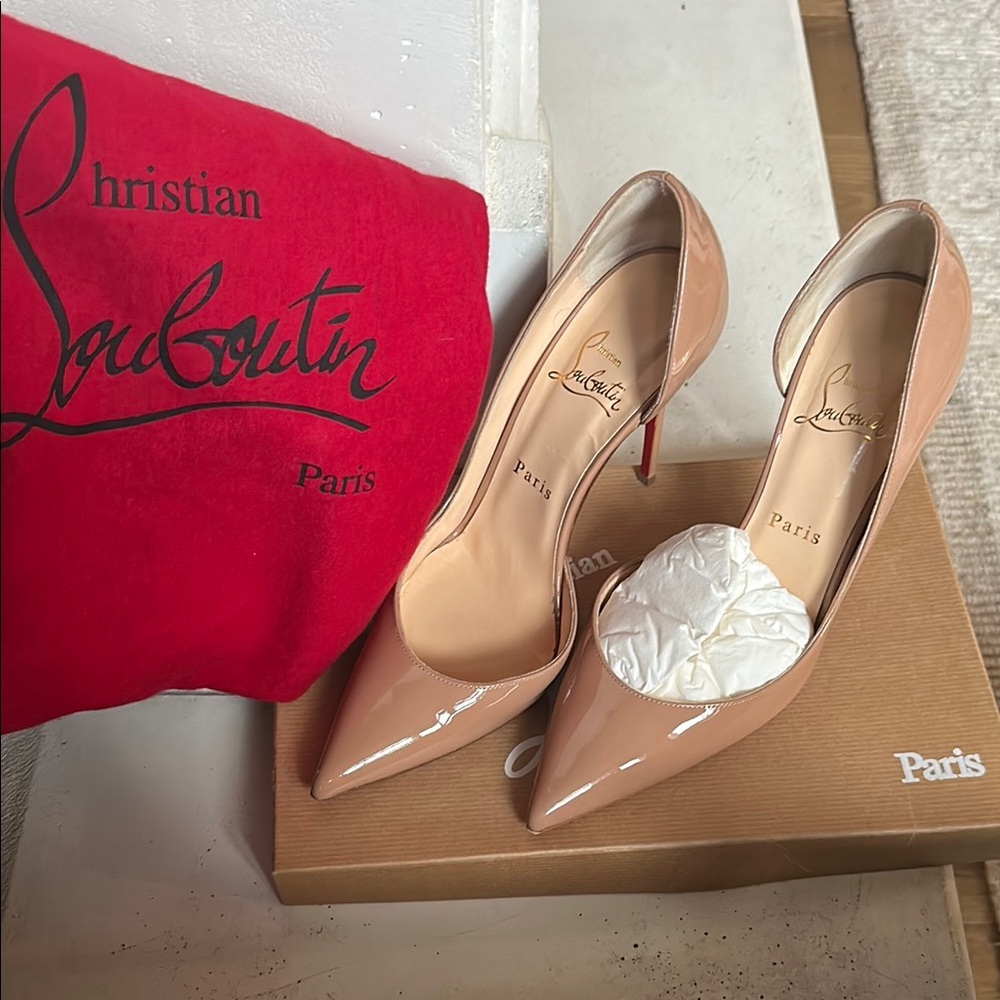 Christian Louboutin Tan Heels with Iconic Red Sole